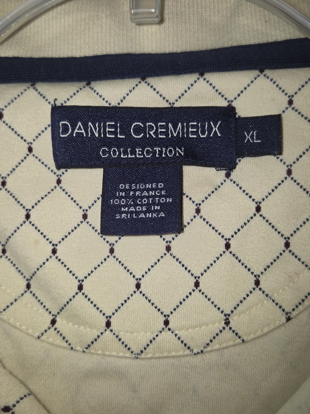 Daniel Cremieux Cream Diamond-Pattern Cotton Sweater - XL